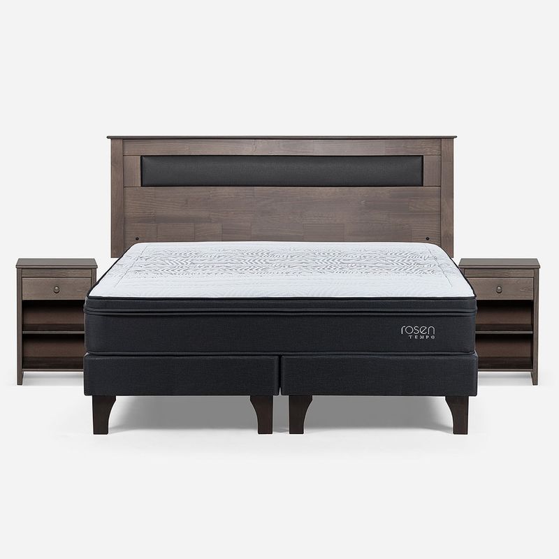 ROSEN - Cama Europea Tempo King Ferrara G + Respaldo + 2 Veladores Rosen