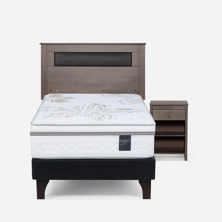 ROSEN Cama Europea Art 4 1.5 Plazas x 2.00mt + Respaldo + 1 Velador