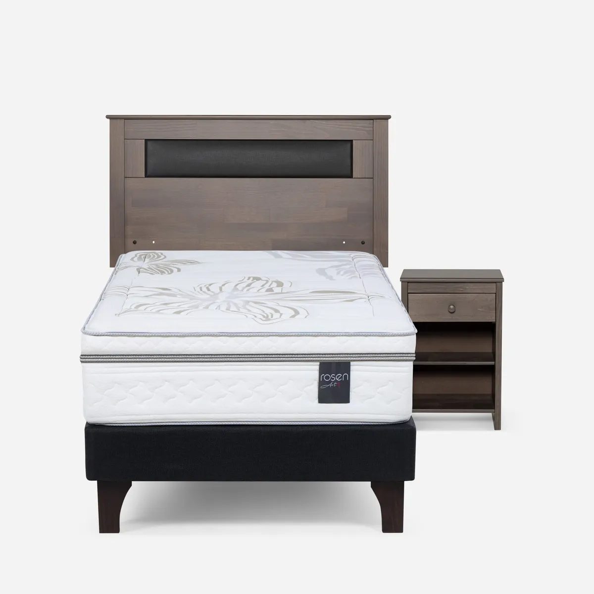 ROSEN - Cama Europea Art 4 1.5 Plazas x 2.00mt  + Respaldo + 1 Velador Rosen
