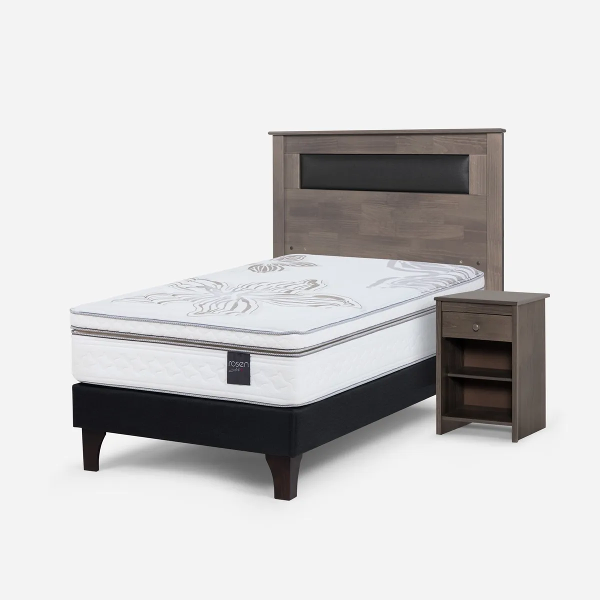 ROSEN - Cama Europea Art 4 1.5 Plazas x 2.00mt  + Respaldo + 1 Velador Rosen