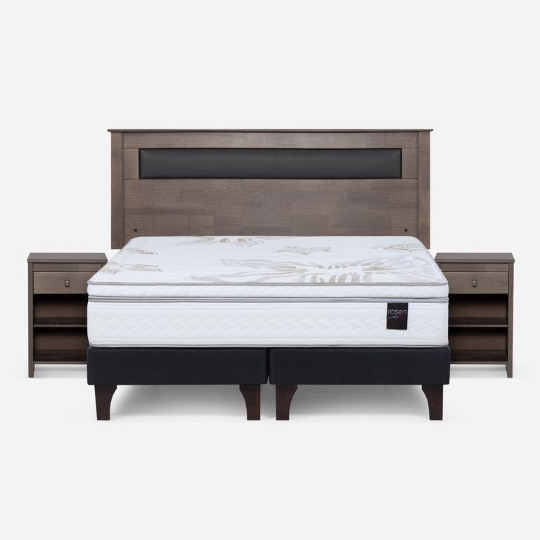 Cama Europea Art 4 2 Plazas x 2.00mt Base Dividida + Respaldo + 2 Veladores