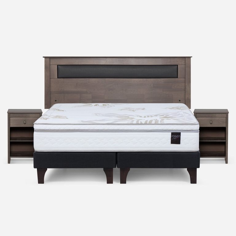 ROSEN Cama Europea Art 4 King x 2.00mt Base Dividida + Respaldo + 2 Veladores