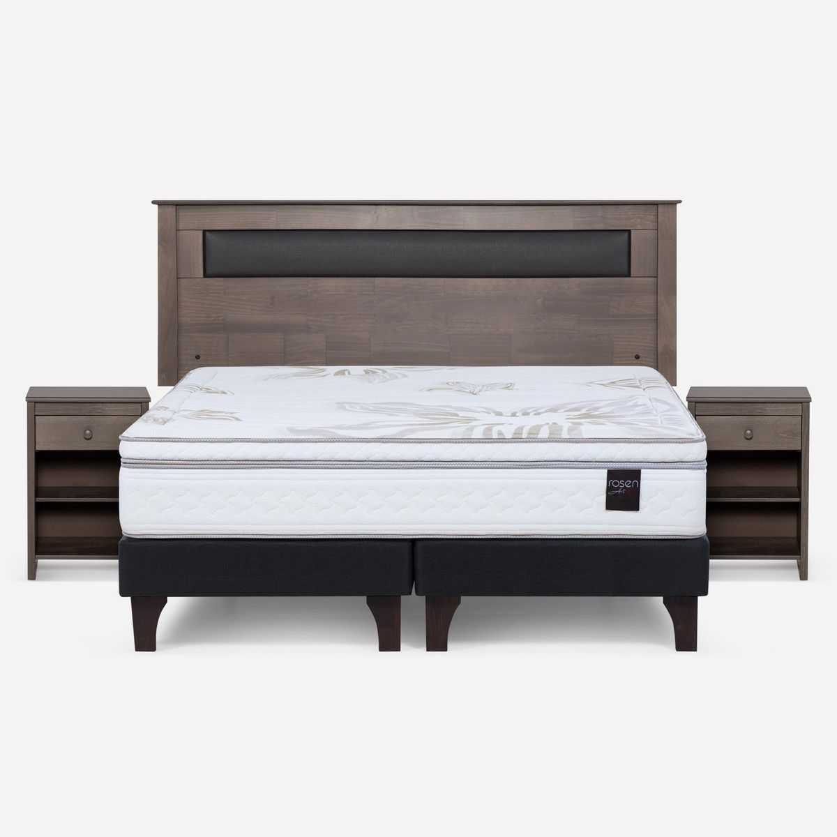 ROSEN - Cama Europea Art 4 King + Respaldo + 2 Veladores Rosen
