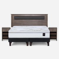 Cama Europea Art 4 King + Respaldo + 2 Veladores