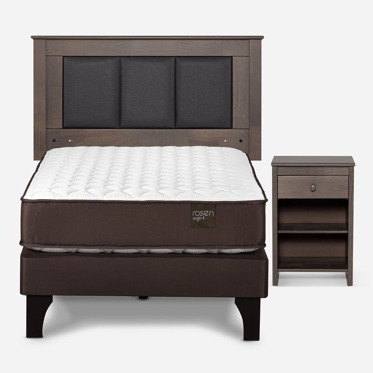 Cama Europea New Ergo T 1 Plaza x 2.00 mt + Respaldo + 1 Velador