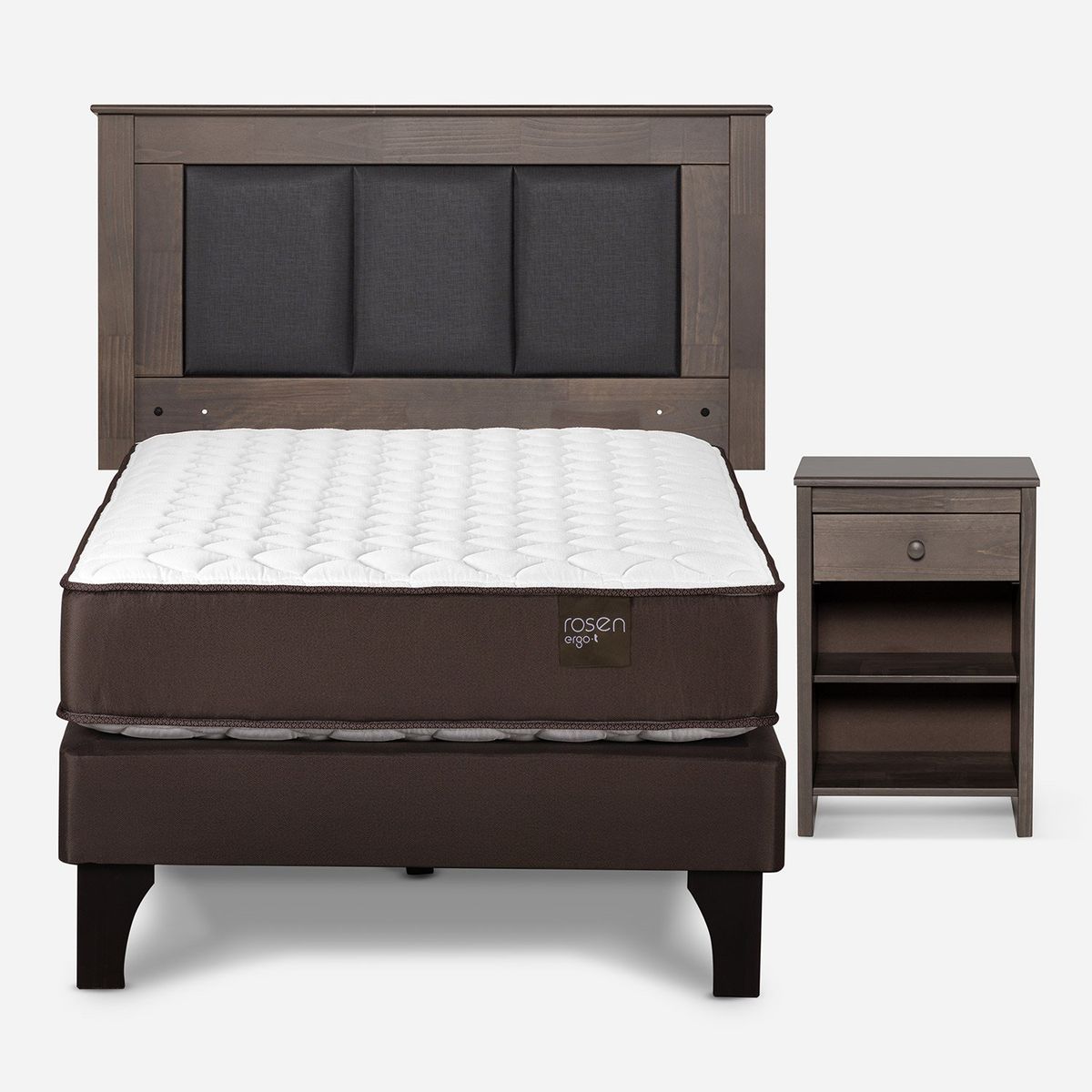 ROSEN - Cama Europea Ergo T 1 Plaza + Respaldo + Velador Rosen