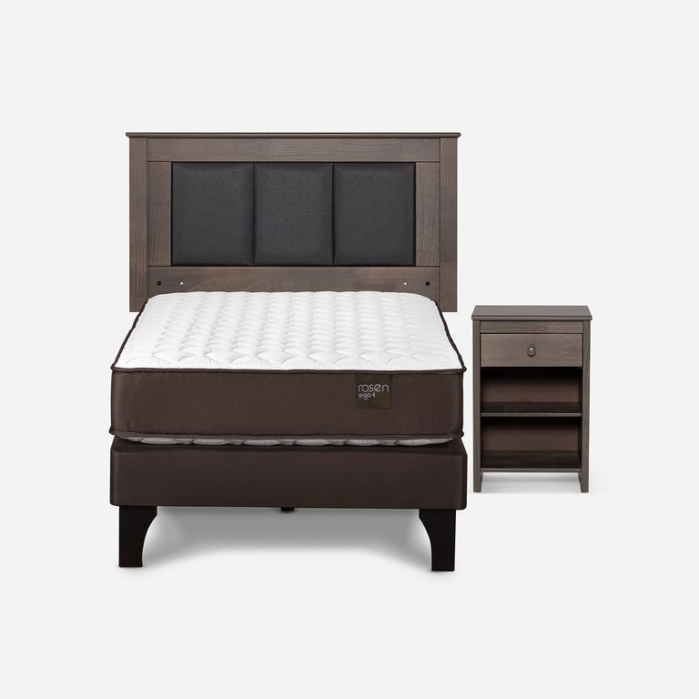 Cama Europea New Ergo T 1.5 Plazas x 2.00 mt + Respaldo + 1 Velador