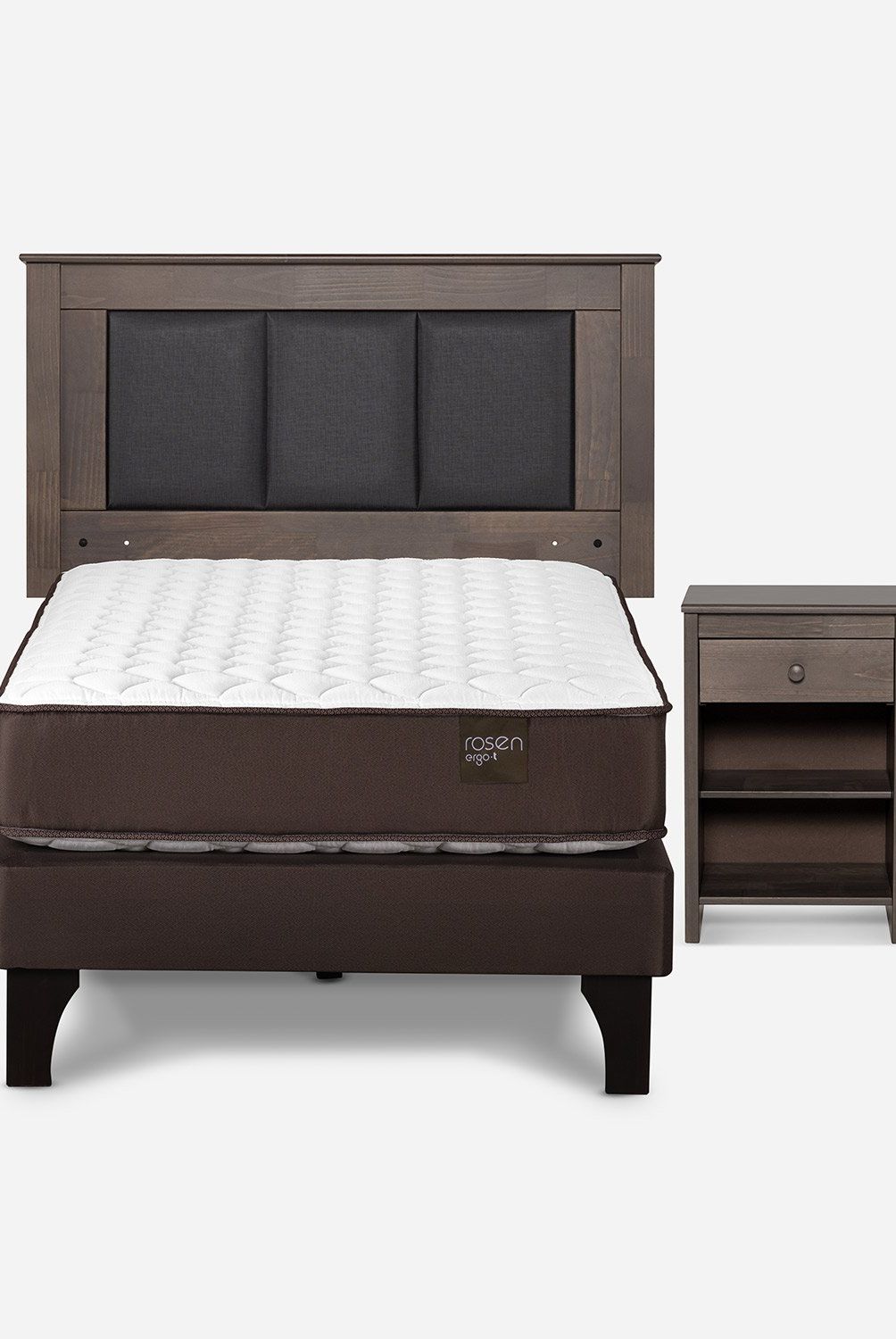 ROSEN - Cama Europea Ergo T 1.5 Plazas + Respaldo + Velador Rosen