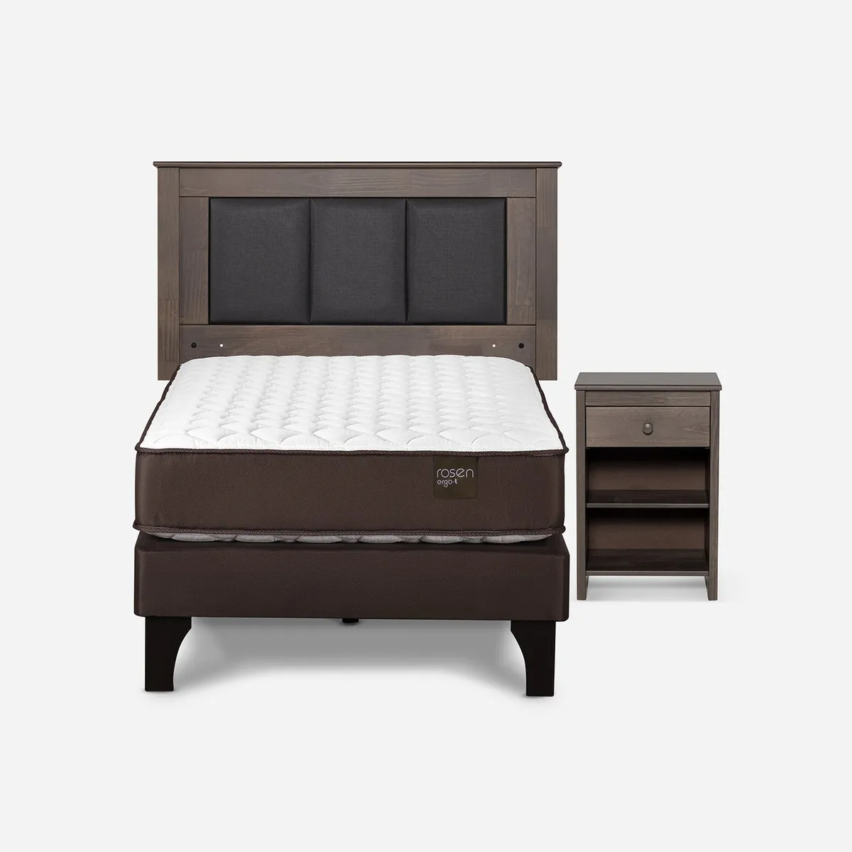 ROSEN - Cama Europea 1.5 Plazas Ergo T Respaldo+ 1 Velador Rachel Rosen