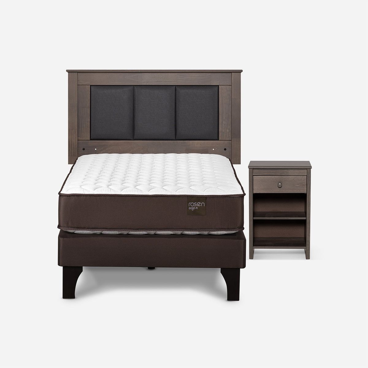 ROSEN - Cama Europea 1.5 Plazas Ergo T Respaldo+ 1 Velador Rachel Rosen