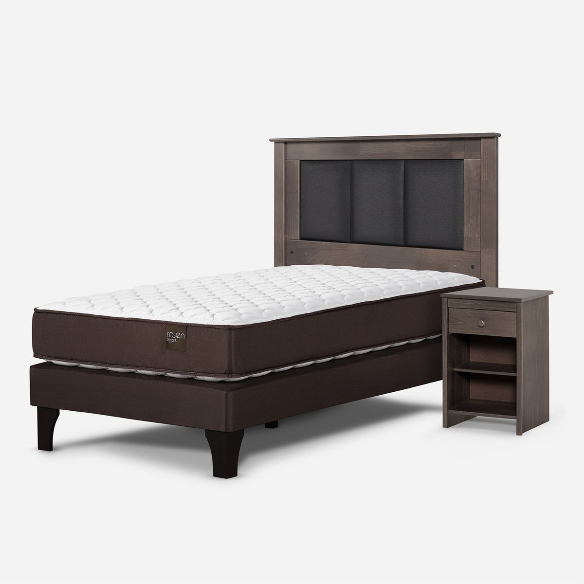 ROSEN - Cama Europea 1.5 Plazas Ergo T Respaldo+ 1 Velador Rachel Rosen