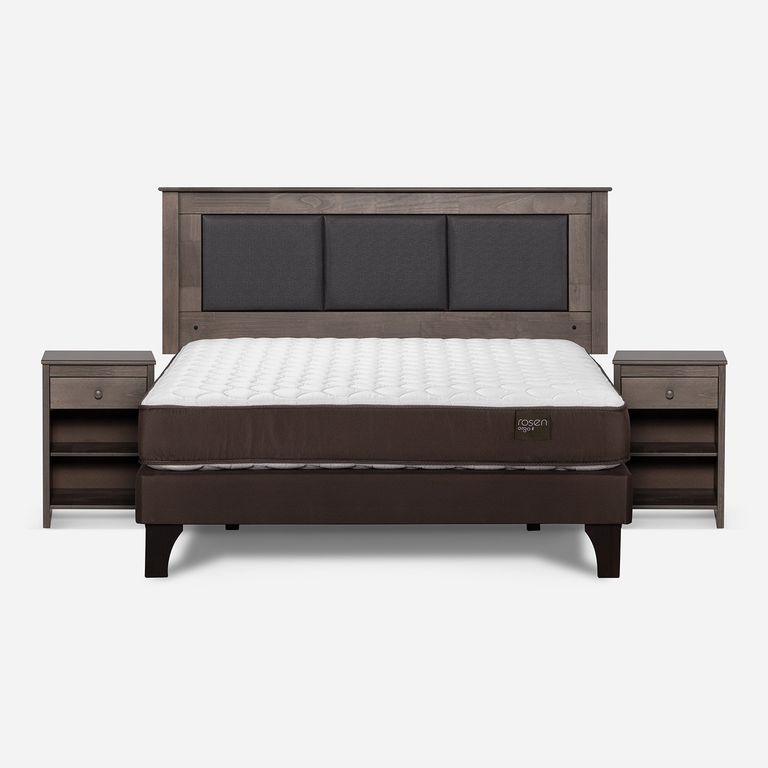 Cama Europea New Ergo T 2 Plazas x 2.00 mt Base Normal + Respaldo + 2 Veladores