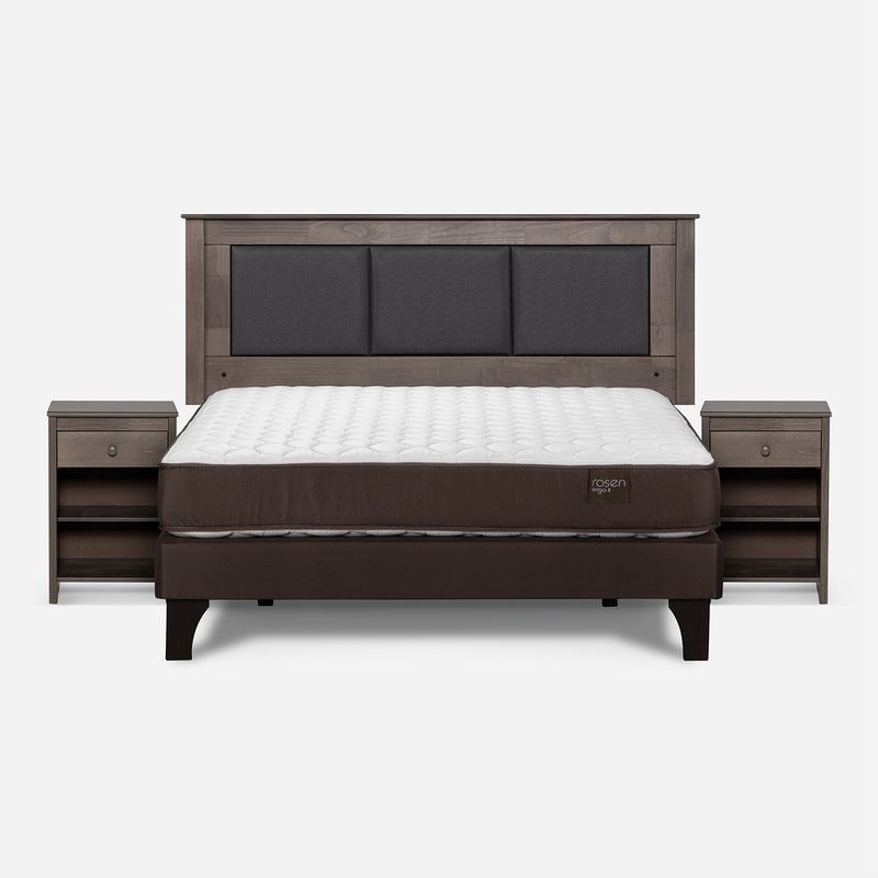 ROSEN - Cama Europea Ergo T 2 Plazas + Respaldo + 2 Veladores Rosen
