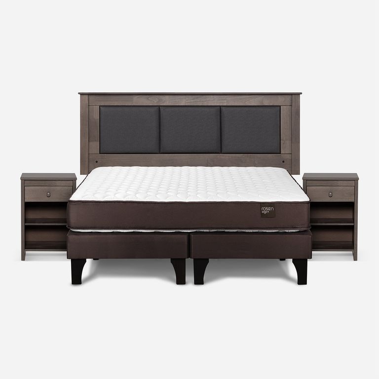 Cama Europea New Ergo T 2 Plazas x 2.00 mt Base Dividida + Respaldo + 2 Veladores