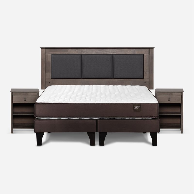 ROSEN - Cama Europea Ergo T 2 Plazas + Respaldo + 2 Veladores Rosen