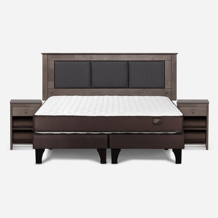 Cama Europea New Ergo T King x 2.00 mt Base Dividida + Respaldo + 2 Veladores