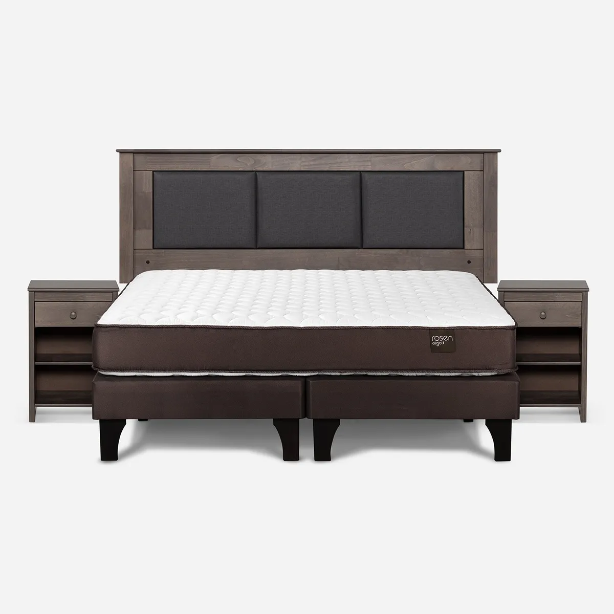 ROSEN - Cama Europea New Ergo T King x 2.00 mt Base Dividida + Respaldo + 2 Veladores Rosen
