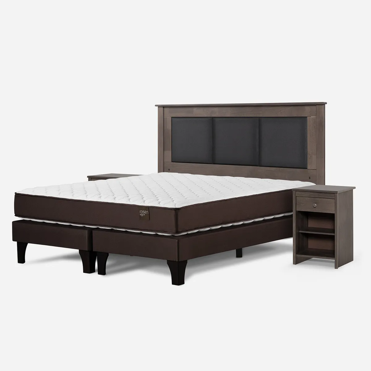 ROSEN - Cama Europea New Ergo T King x 2.00 mt Base Dividida + Respaldo + 2 Veladores Rosen