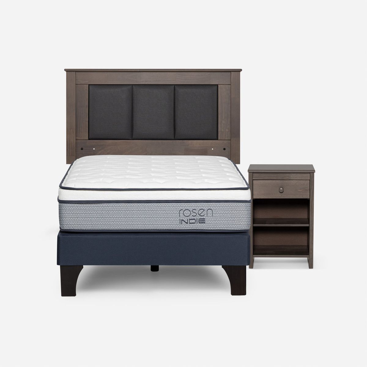 ROSEN - Cama Europea Indie 1 Plaza + Respaldo + Velador Rosen