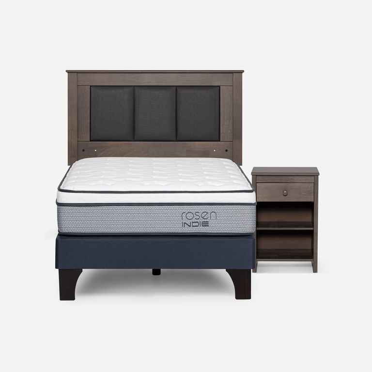 Cama Europea Indie 1.5 Plazas x 2.00 mt + Respaldo + 1 Velador