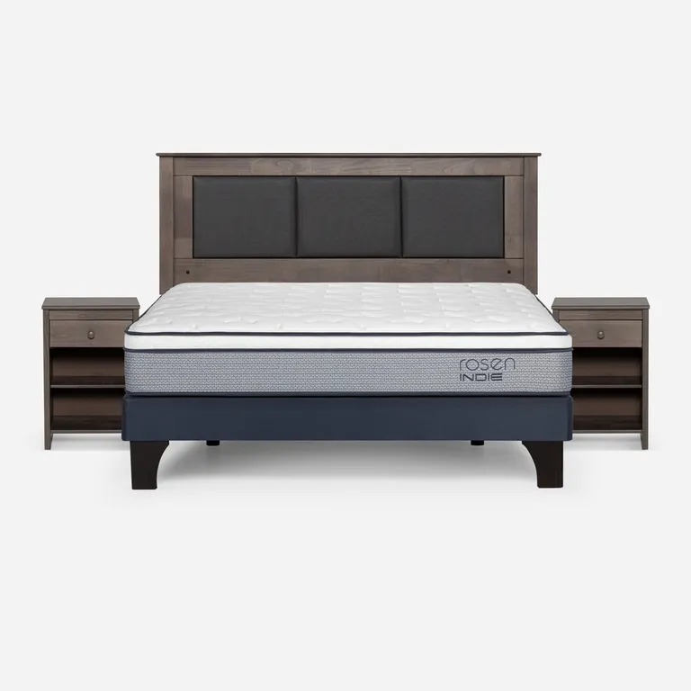 Cama Europea Indie 2 Plazas x 2.00 mt Base Normal + Respaldo + 2 Veladores