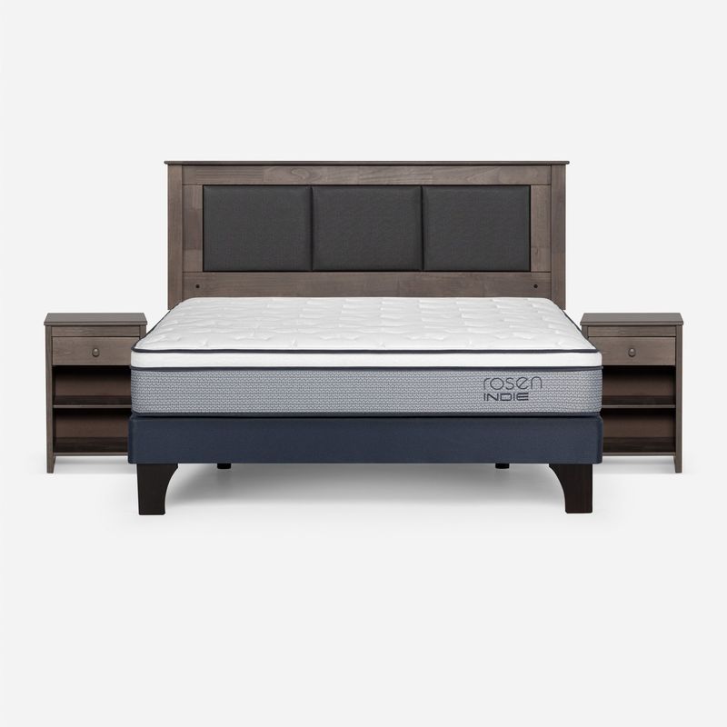 ROSEN - Cama Europea Indie 2 Plazas + Respaldo + 2 Veladores Rosen