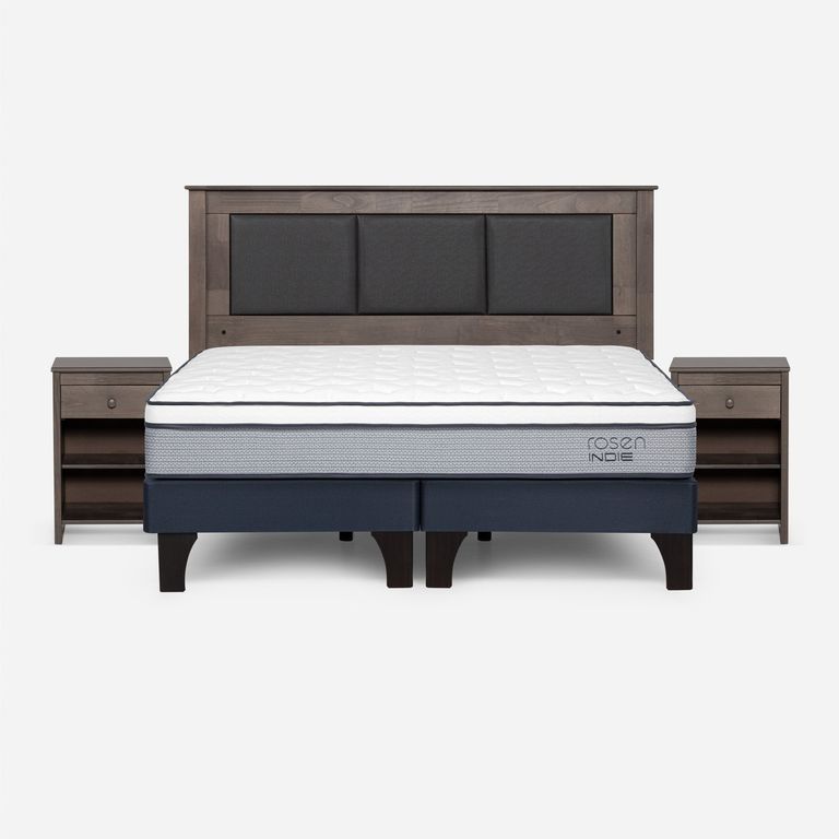 Cama Europea Indie 2 Plazas x 2.00 mt Base Dividida + Respaldo + 2 Veladores