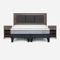 ROSEN - Cama Europea Indie 2 Plazas + Respaldo + 2 Veladores