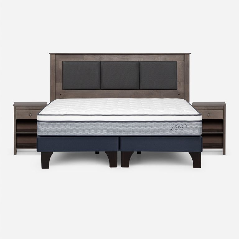 Cama Europea Indie King x 2.00 mt Base Dividida + Respaldo + 2 Veladores