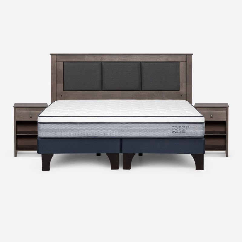 ROSEN - Cama Europea Indie King + Respaldo + 2 Veladores Rosen