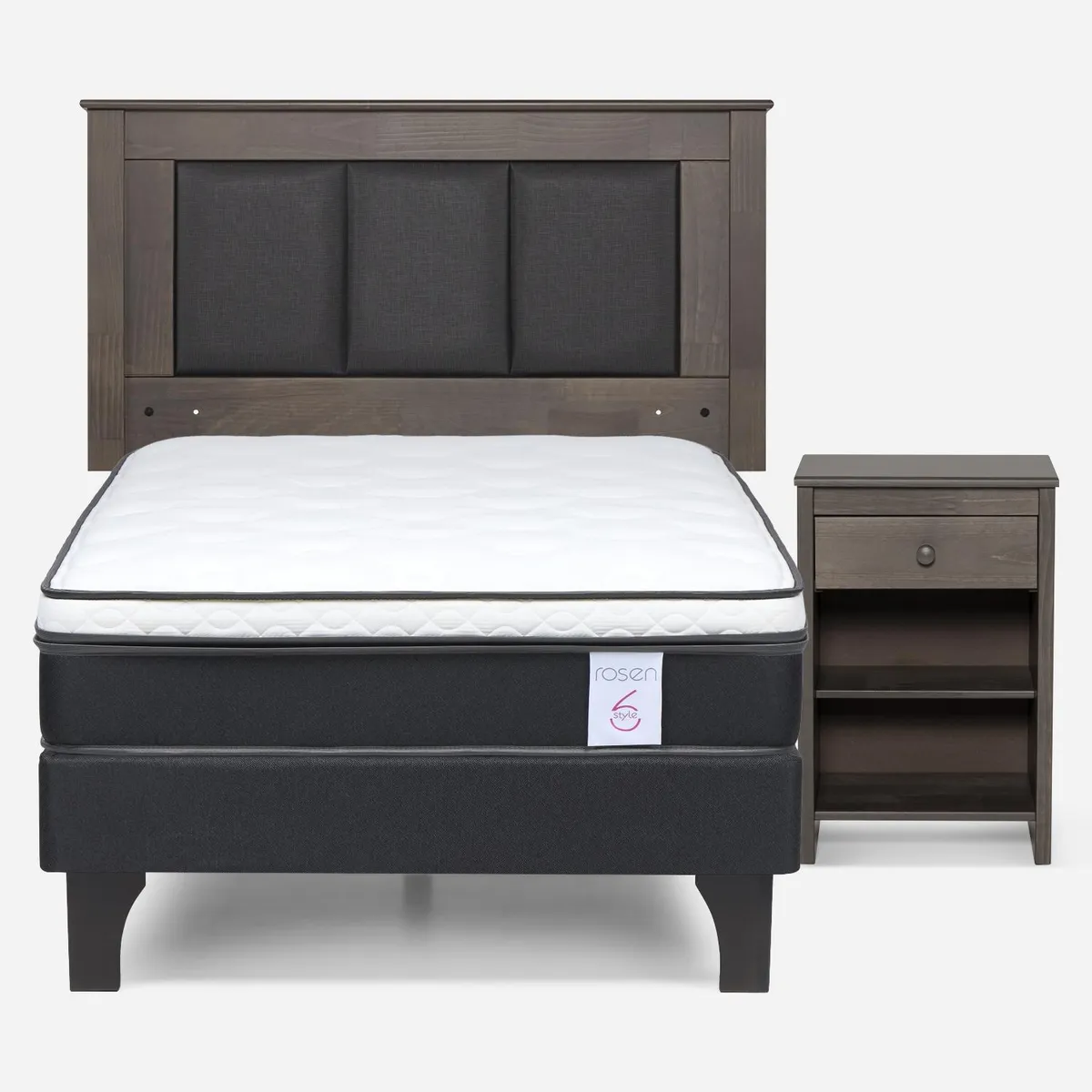 ROSEN - Cama Europea New Style 6 1 Plaza x 2.00 mt  + Respaldo + 1 Velador Rosen