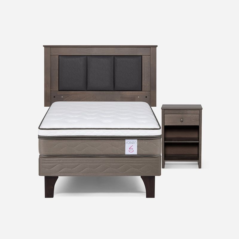 ROSEN - Cama Europea New Style 6 1 Plaza + Respaldo + Velador Rosen