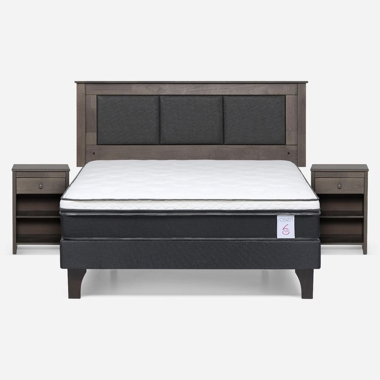 Cama Europea New Style 6 2 Plazas x 2.00 mt Base Normal + Respaldo + 2 Veladores