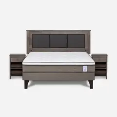 ROSEN - Cama Europea New Style 6 2 Plazas + Respaldo + 2 Veladores