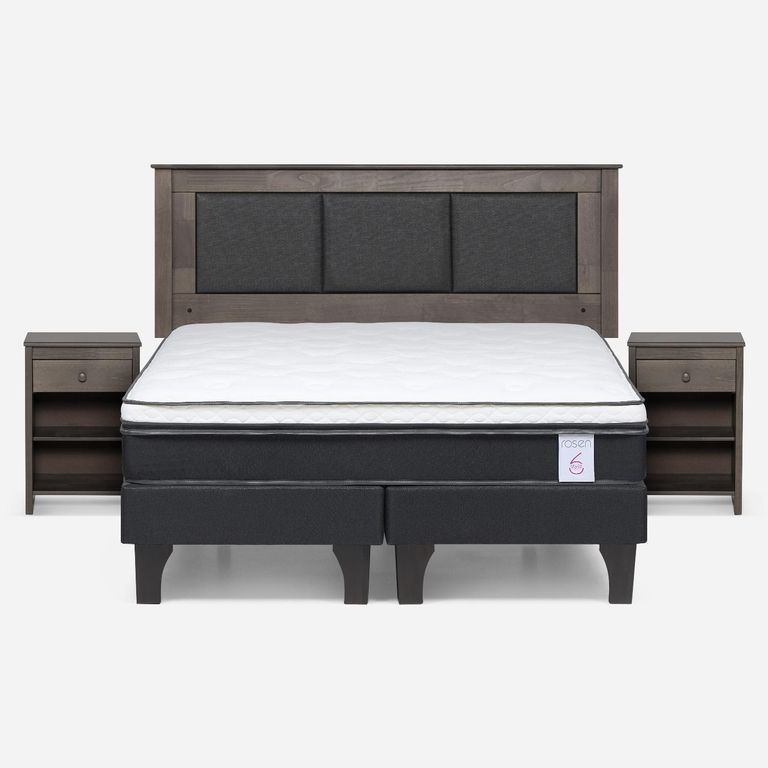Cama Europea New Style 6 2 Plazas x 2.00 mt Base Dividida + Respaldo + 2 Veladores