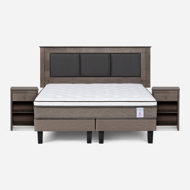 ROSEN - Cama Europea New Style 6 2 Plazas + Respaldo + 2 Veladores Rosen