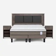 ROSEN - Cama Europea New Style 6 2 Plazas + Respaldo + 2 Veladores