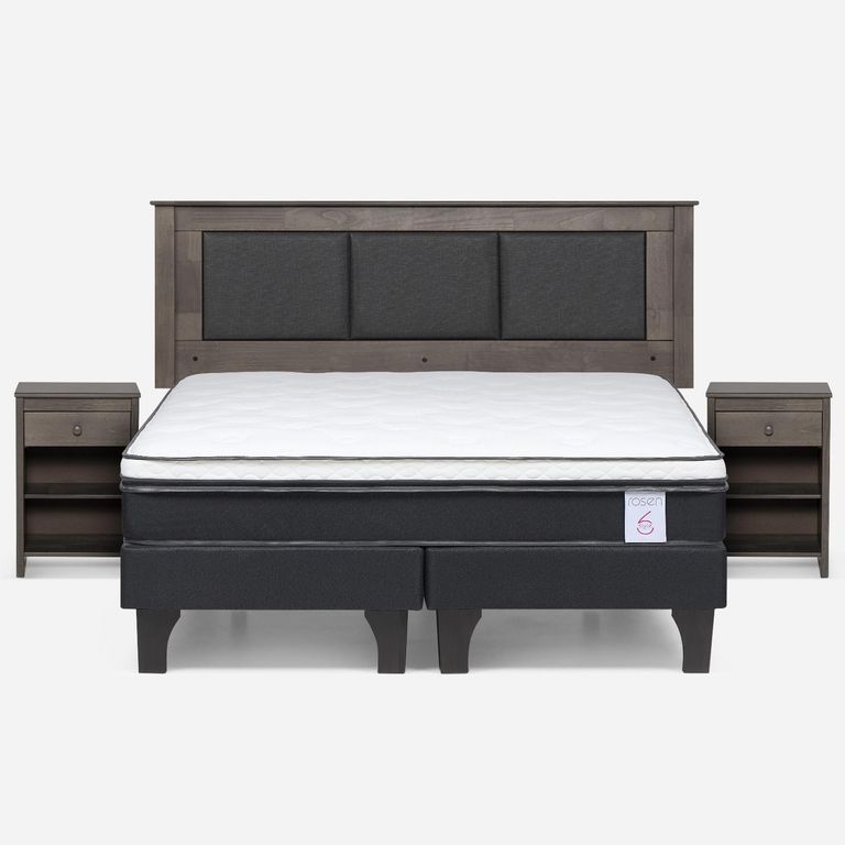 Cama Europea New Style 6 King x 2.00 mt Base Dividida + Respaldo + 2 Veladores