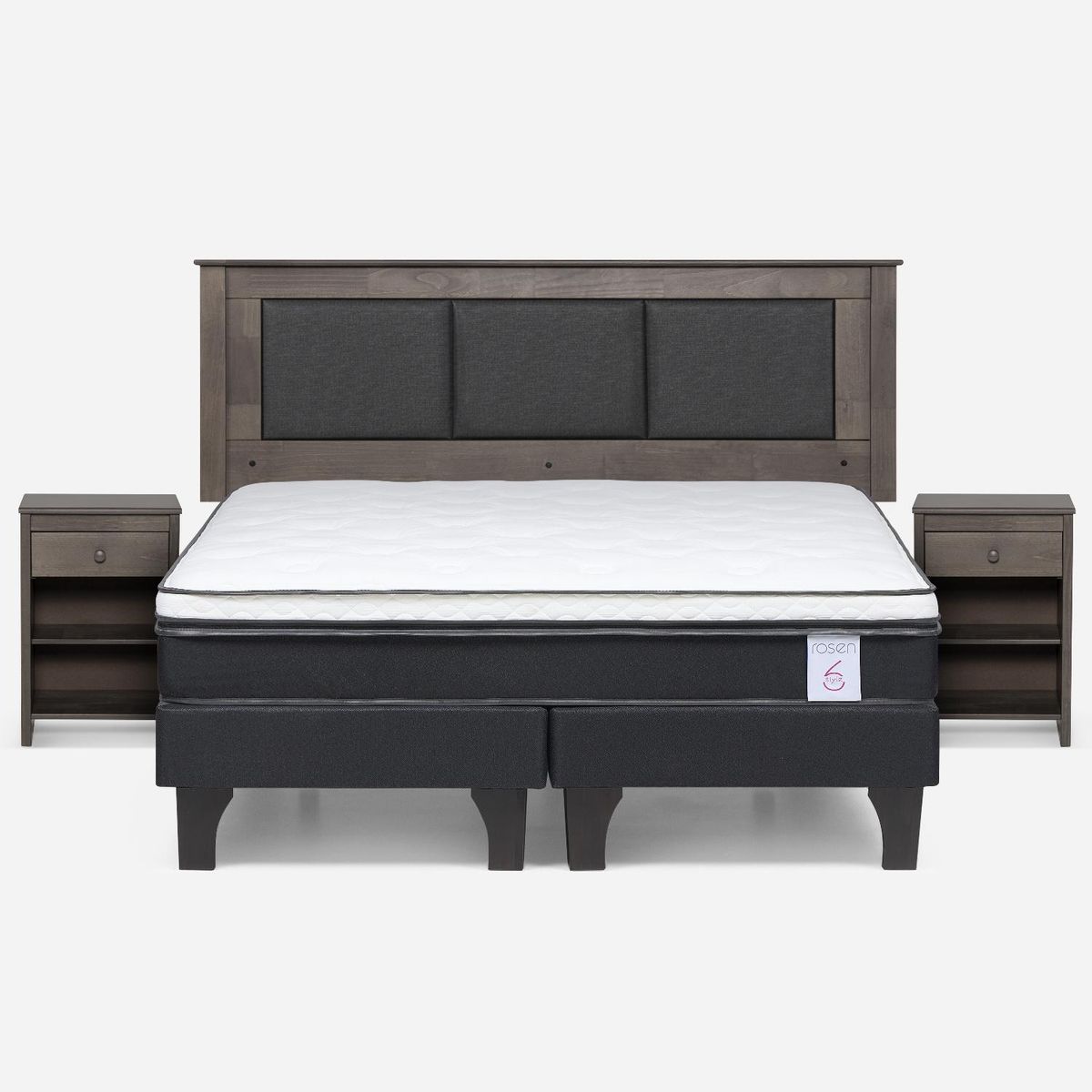 ROSEN - Cama Europea New Style 6 King + Respaldo + 2 Veladores Rosen