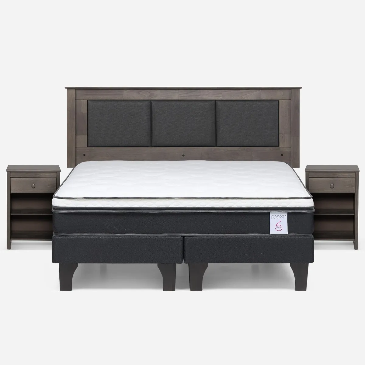 ROSEN - Cama Europea New Style 6 King + Respaldo + 2 Veladores Rosen