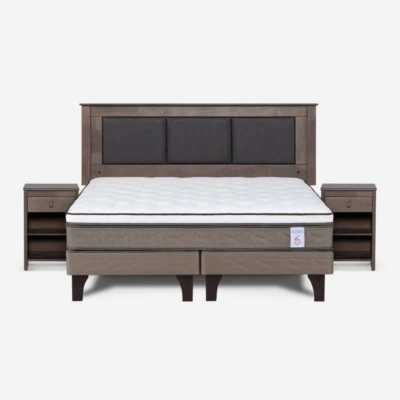 ROSEN - Cama Europea New Style 6 King + Respaldo + 2 Veladores Rosen