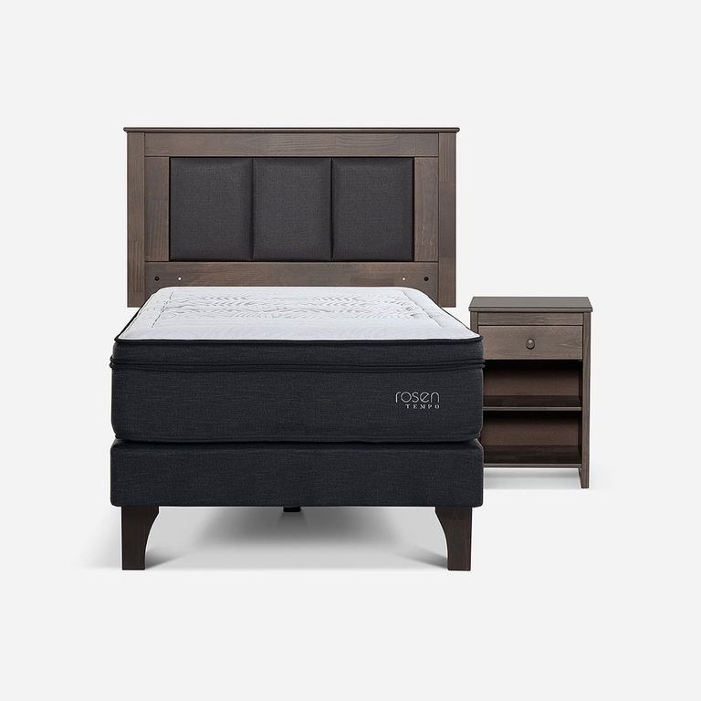 Cama Europea Tempo 1.5 Plazas x 2.00mt + Respaldo + 1 Velador