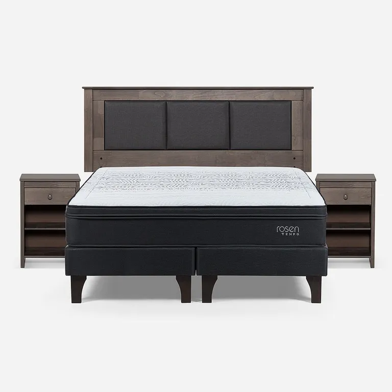 Cama Europea Tempo 2 Plazas x 2.00mt Base Dividida + Respaldo + 2 Veladores