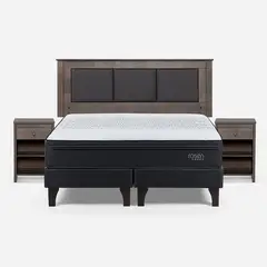ROSEN - Cama Europea Tempo 2 Plazas + Respaldo + 2 Veladores