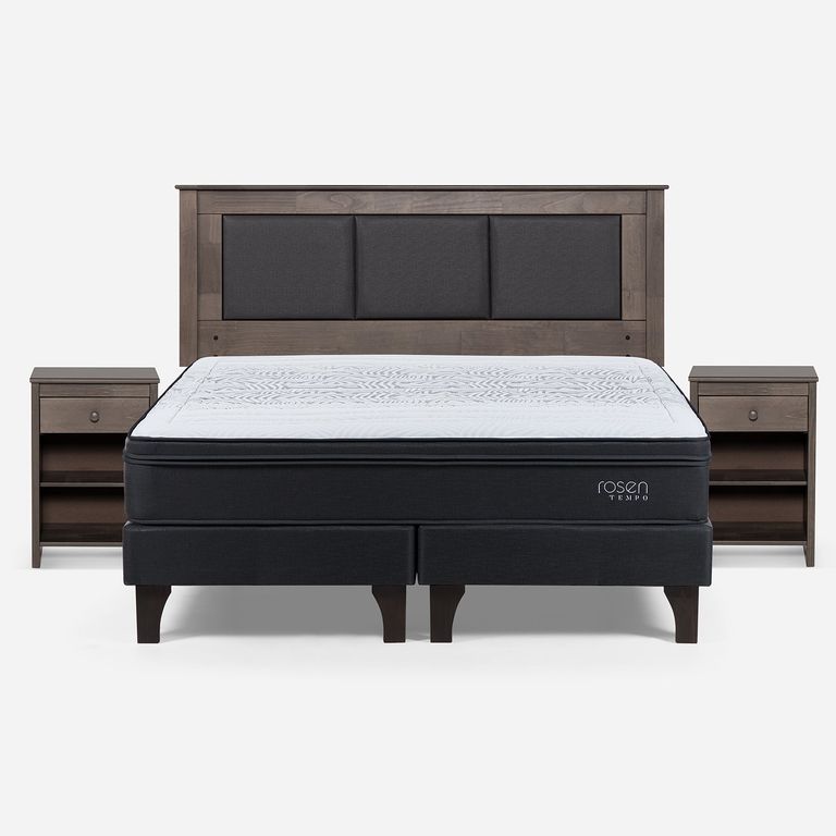 Cama Europea Tempo King x 2.00mt Base Dividida + Respaldo + 2 Veladores