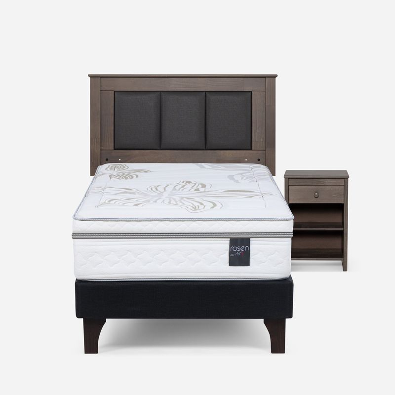 ROSEN - Cama Europea Art 4 1.5 Plazas + Respaldo + Velador Rosen