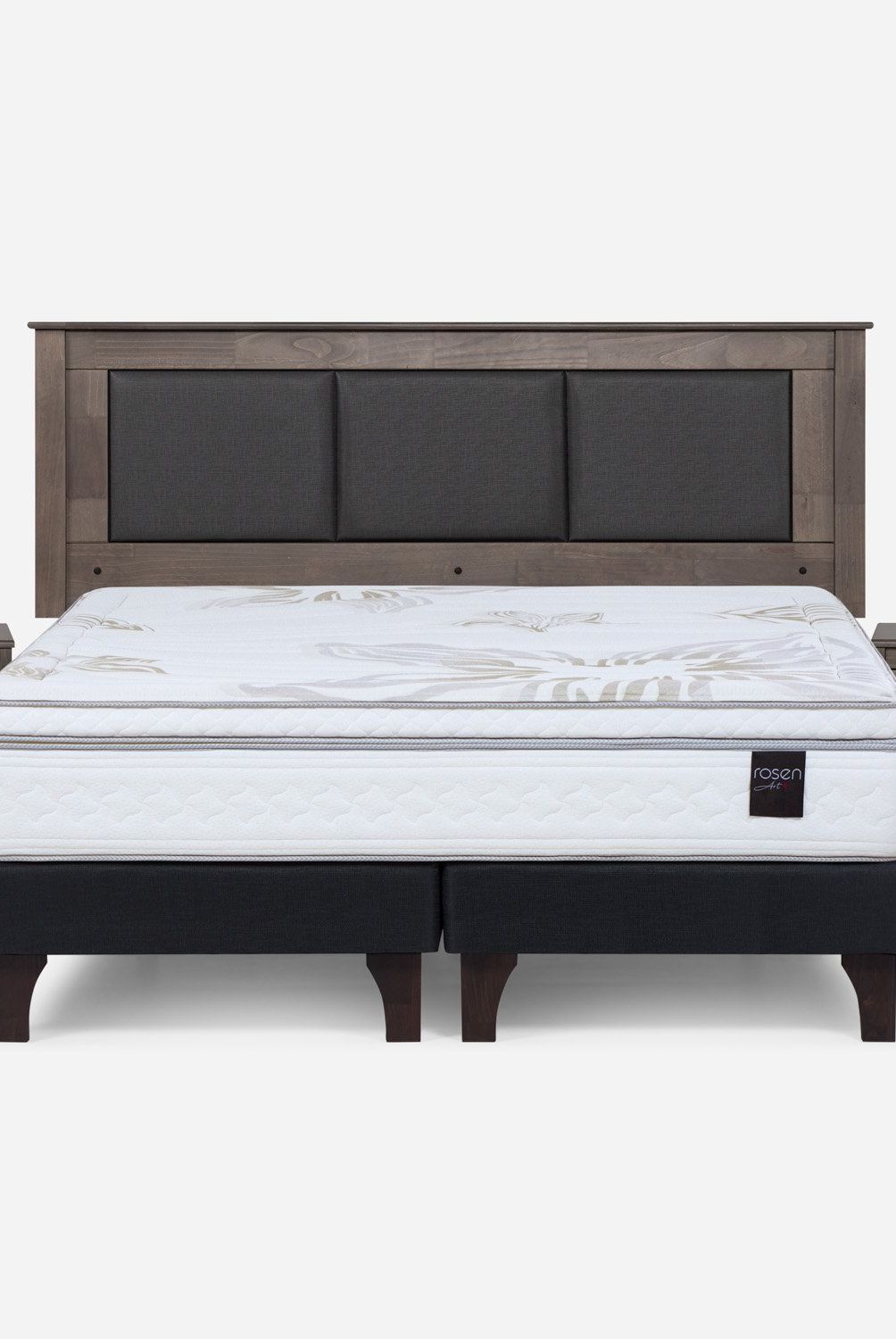 ROSEN - Cama Europea Art 4 King + Respaldo + 2 Veladores Rosen