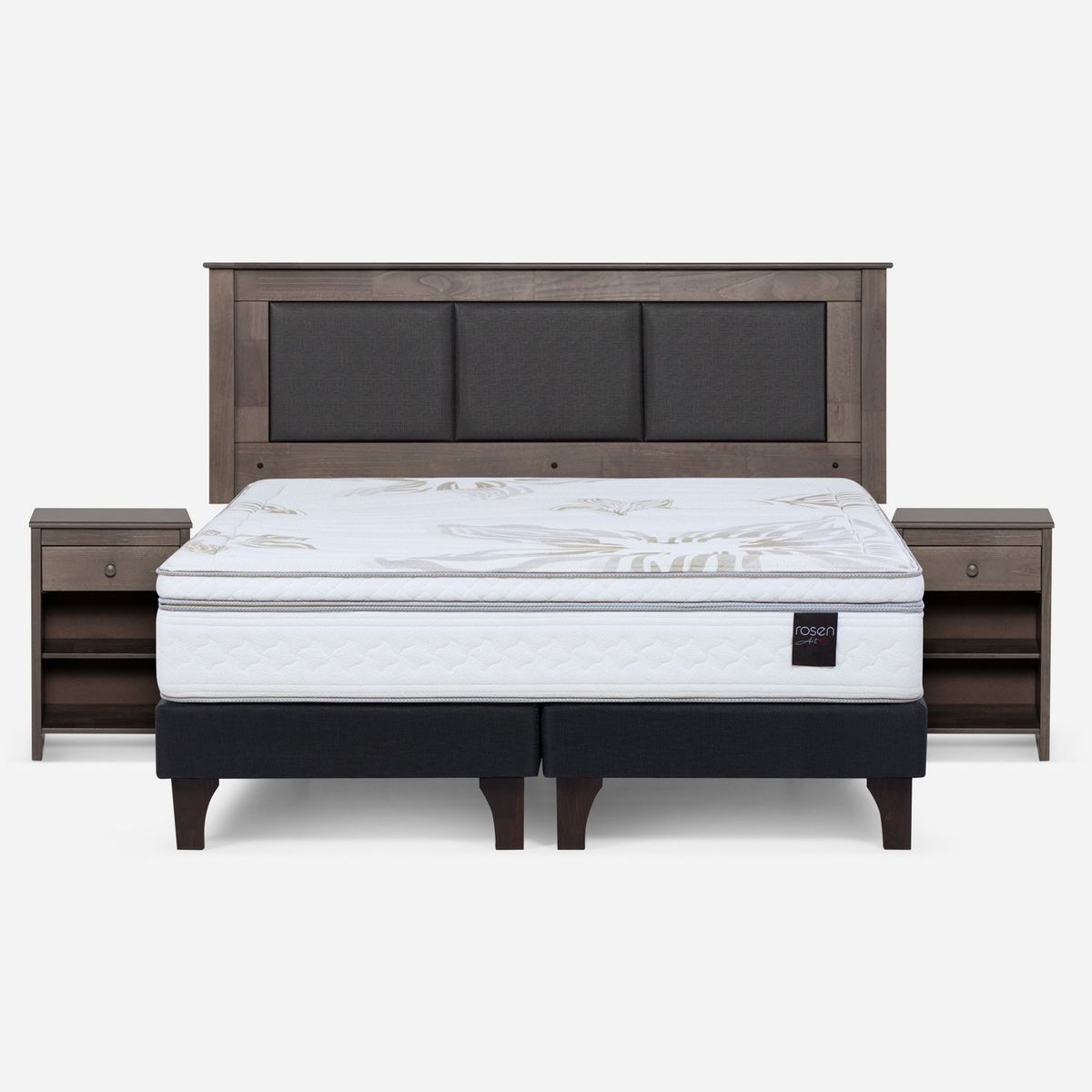 ROSEN - Cama Europea Art 4 King + Respaldo + 2 Veladores Rosen