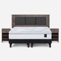 Cama Europea Art 4 King + Respaldo + 2 Veladores