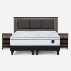 ROSEN - Cama Europea Art 4 King + Respaldo + 2 Veladores